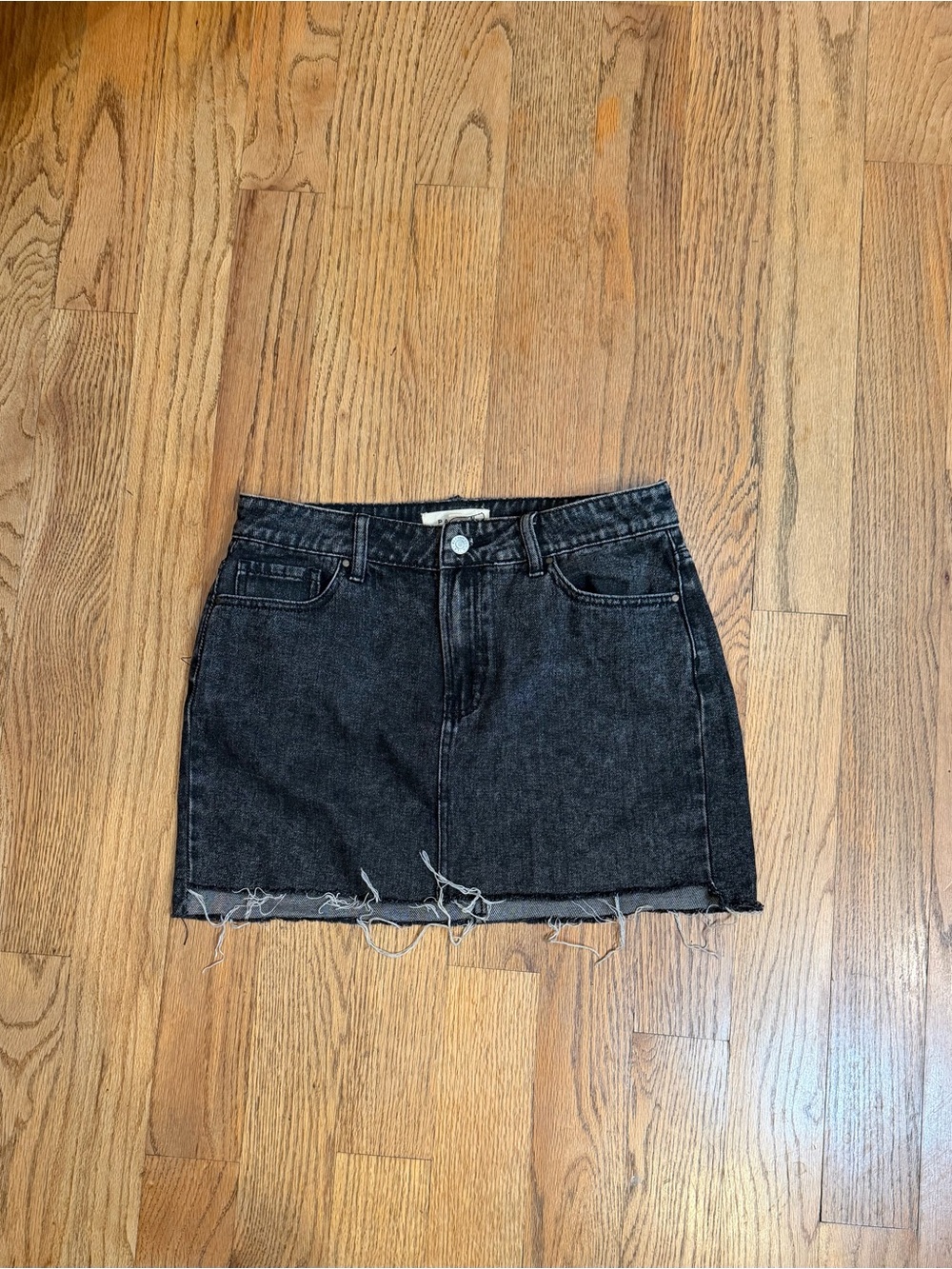 PacSun Black Washed Denim Mini Skirt with Raw Hem